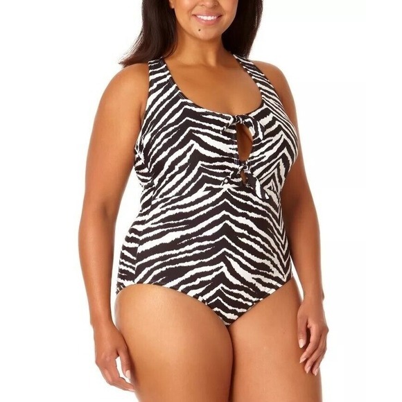 Salt + Cove Plus Size Zebra Print Knot-Front One-Piece Swimsuit - 3X‎ - Picture 1 of 7